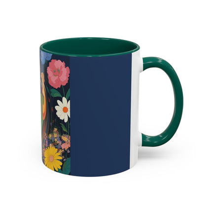 The Lady And The Crimson Moonbird Colorful Mugs – Art Deco Whimsical Garden Elegance