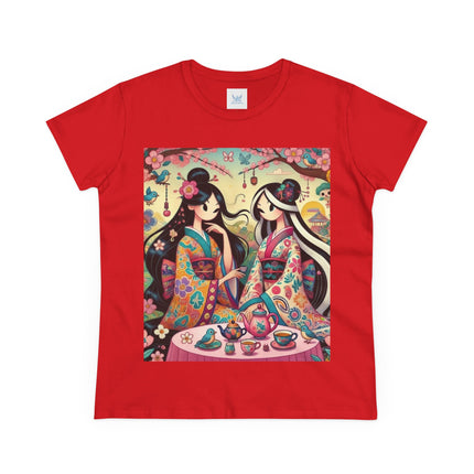 Fairies in Kimonos at Tea Among Blossoms Cotton Tee
