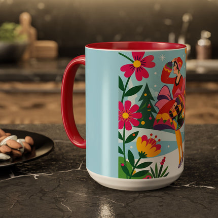 🌸🎄 Christmas In The Winter Garden Colorful Mug – Whimsical Holiday Fantasy