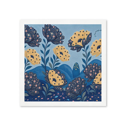 💙🌼 The Midnight Blue And Golden Blossom Garden Napkins – Whimsical Botanical Floral Art
