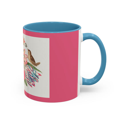 Pair of brown birds on bouquet with tulip, rose, and snapdragons, with butterflies by AnonymousAccent Coffee Mug, 11oz