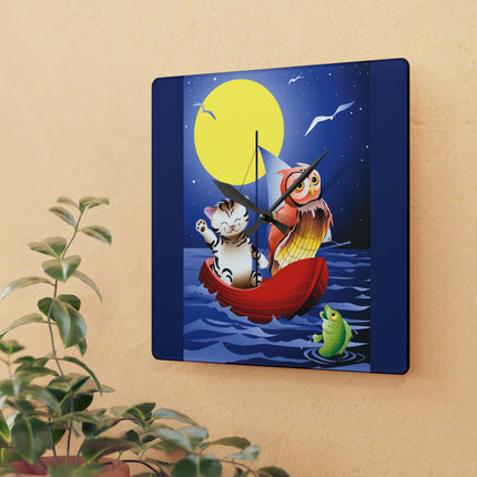 Embarking on a Moonlit Journey Acrylic Wall Clock, Round and Square
