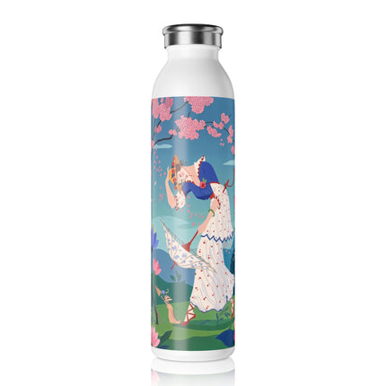🌸🌂 The Enchanted Blossom Garden Dance Slim Water Bottle – Art Deco Floral Whimsy