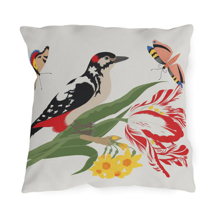 Woodpecker & Tulip Outdoor Pillows – Vibrant Spring & Bold Beauty