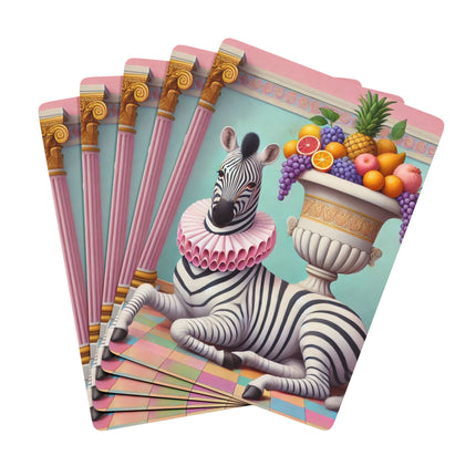 Still Life with Zebra, Fruit, and Pink Columns Playing Cards