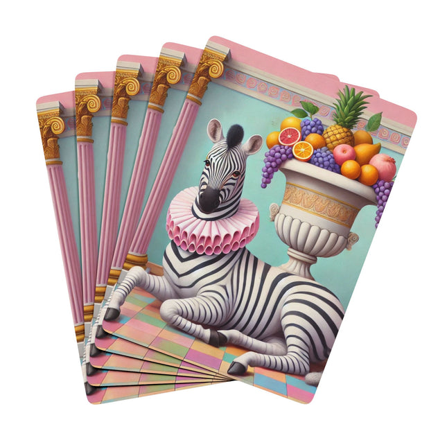 Still Life with Zebra, Fruit, and Pink Columns Playing Cards