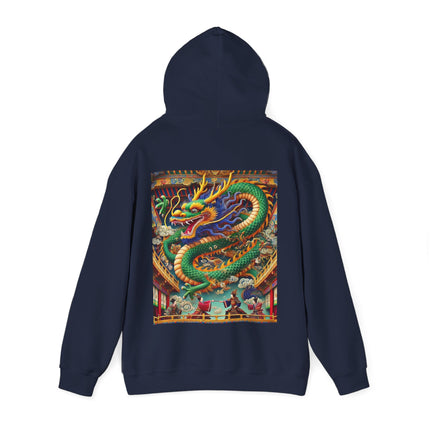 Tibetan Dragon Over Kabuki Duel – Heavy Blend™ Hooded Sweatshirt