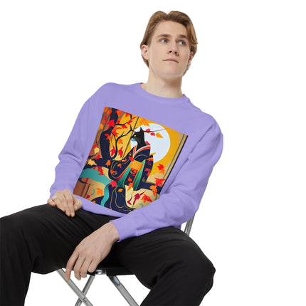 Black Cat in Kimono Unisex Garment-Dyed Sweatshirt