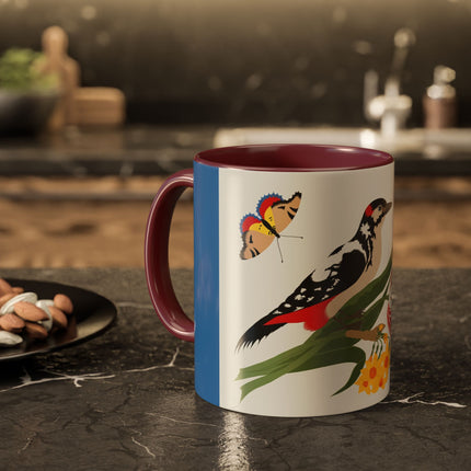 Woodpecker & Tulip Colorful Mugs – Vibrant Spring & Bold Beauty