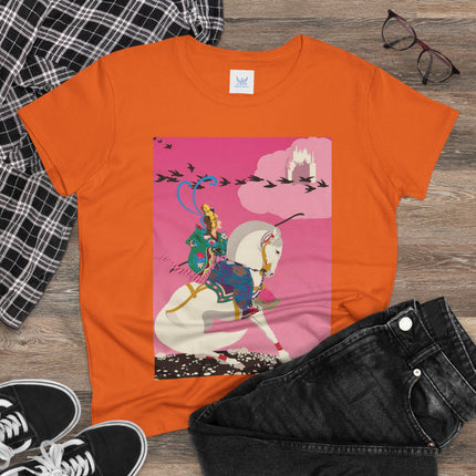 Samurai Princess on the White Steed Women's Midweight Cotton Tee – Epic Fantasy & Mythic Beauty