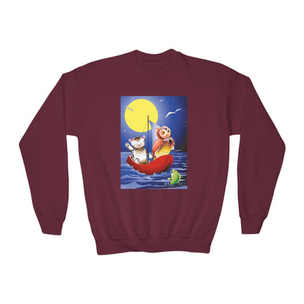 Embarking on a Moonlit Journey Youth Crewneck Sweatshirt – Whimsical Ocean Adventure