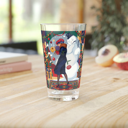 ☃️🎄 The Snowman's Christmas Companion Pint Glass – Art Deco Holiday Fantasy
