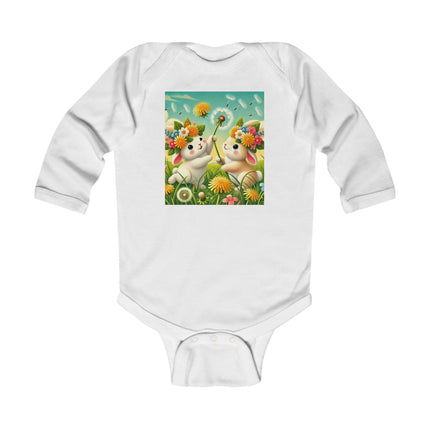 Springtime Bunny Friends Baby Long Sleeve Bodysuit – Playful Meadow Bunny Design