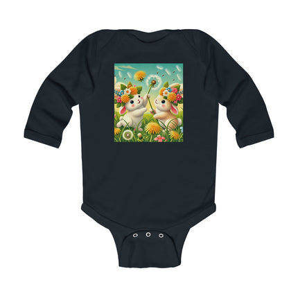 Springtime Bunny Friends Baby Long Sleeve Bodysuit – Playful Meadow Bunny Design