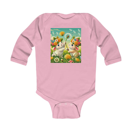 Springtime Bunny Friends Baby Long Sleeve Bodysuit – Playful Meadow Bunny Design