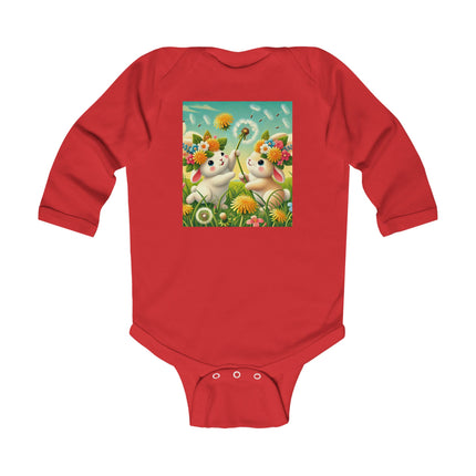 Springtime Bunny Friends Baby Long Sleeve Bodysuit – Playful Meadow Bunny Design