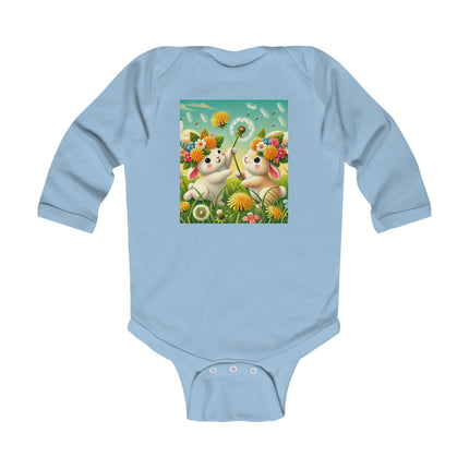 Springtime Bunny Friends Baby Long Sleeve Bodysuit – Playful Meadow Bunny Design