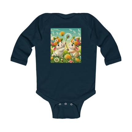 Springtime Bunny Friends Baby Long Sleeve Bodysuit – Playful Meadow Bunny Design