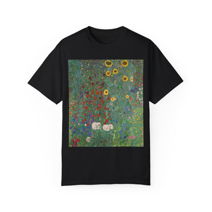 Farm Garden with Sunflowers by Gustav Klimt Unisex Garment-Dyed T-shirt