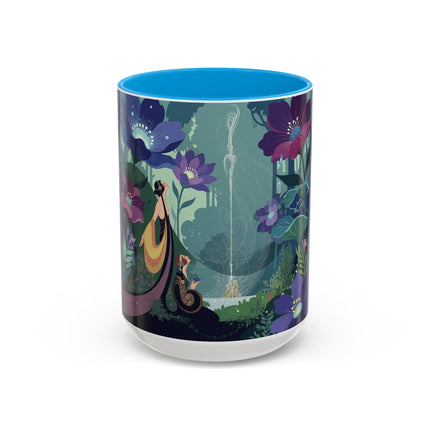 The Lady Of The Moonlit Fountain Colorful Mugs – Art Deco Botanical Serenity