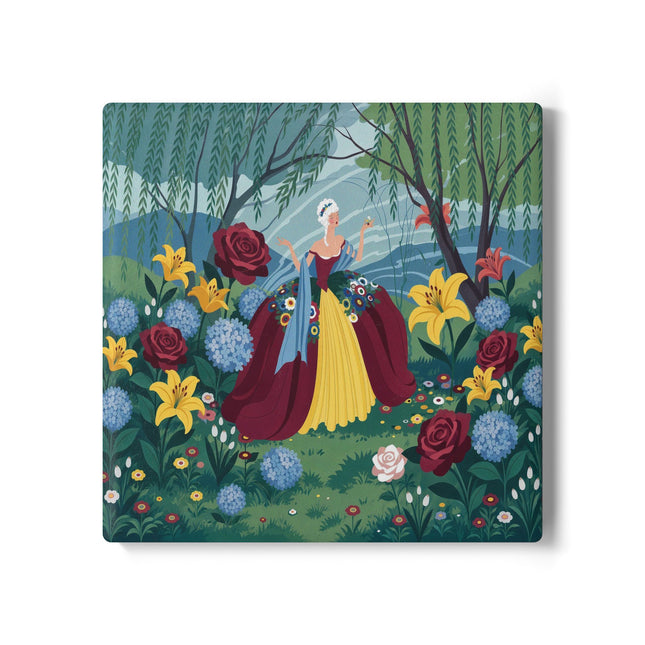 🌹🌿 The Willow Garden Promenade Ceramic Coaster – Art Deco Floral Elegance