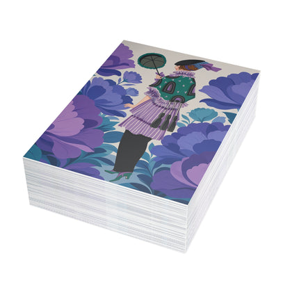 💜🌸 The Violet Garden Promenade Postcards With Envelopes – Art Deco Floral Fashion