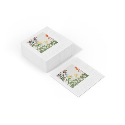 Aquilegia Flowers by Tanigami Kônan White Coined Napkins