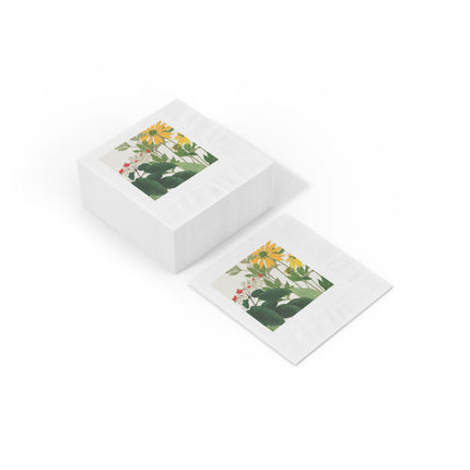 Clerodendrum & Rudbeckia Flower by Tanigami Kônan White Coined Napkins