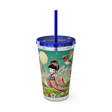 Geisha Fairy and the Hummingbird Blossom Sunsplash Tumbler with Straw, 16oz