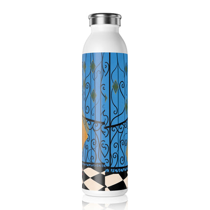🎭🌹 The Lady Behind The Gilded Gates Slim Water Bottle – Art Deco Masquerade Elegance