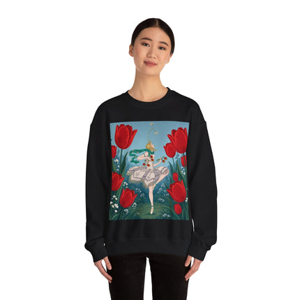 🌷🩰 The Scarlet Tulip Ballet Crewneck Sweatshirt – Art Deco Floral Whimsy