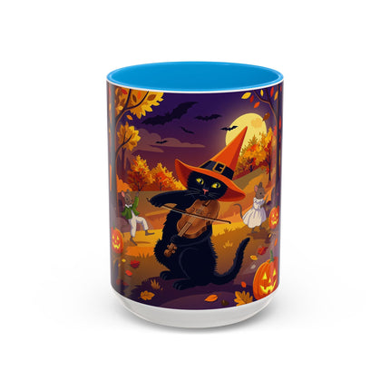 🐈‍⬛🎻 The Black Cat's Moonlit Melody Colorful Mug – Whimsical Halloween Music