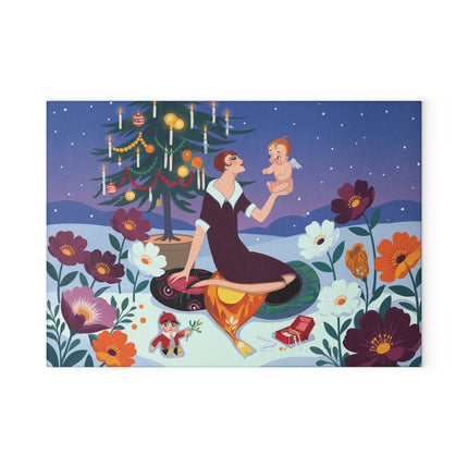 👼🎄 Christmas Angel's First Noel Glass Cutting Board – Whimsical Holiday Fantasy