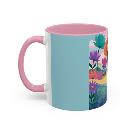 The Lady Of The Coral Parasol Colorful Mugs – Art Deco Coastal Elegance