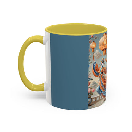 Golden Dragon & Lantern Lady Colorful Mug – Imperial Dragon & Elegant Harmony