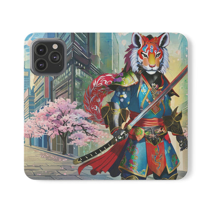 🦁🦊⚔️ Cyberpunk Lion Samurai Flip Case – Futuristic Honor & Kitsune Spirit