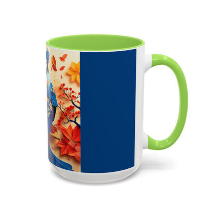 Blue Jay at an Autumn Tea Ceremony Colorful Mugs (11oz, 15oz)
