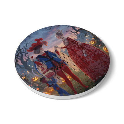 ♥️🎃 The Queen Of Hearts Halloween Masquerade Ceramic Coaster – Royal Halloween Fantasy