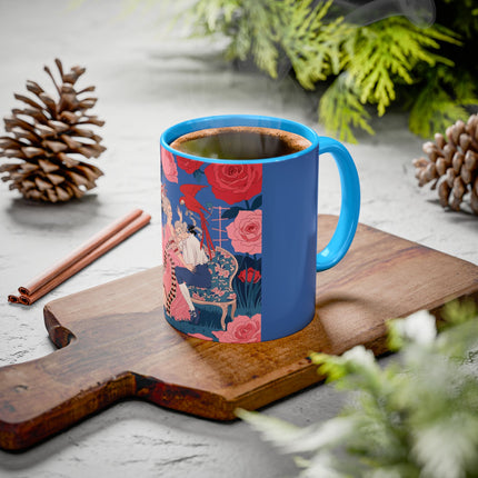 The Lady And The Scarlet Macaw Colorful Mugs – Art Deco Floral Elegance