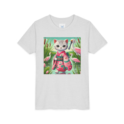 Geisha Kitten Strolls Among the Spoonbills Youth Short Sleeve Tee