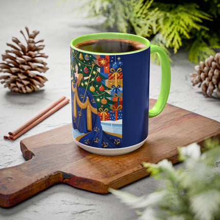 👑🎄 The Christmas Queen Of Golden Bells Colorful Mug – Art Deco Holiday Elegance