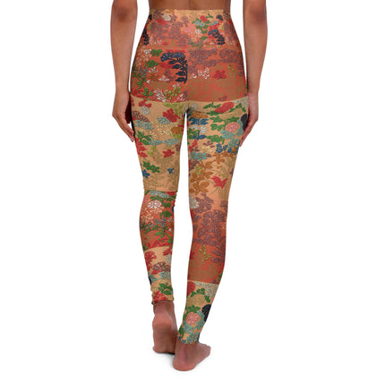 Japanese Fan Flower Pattern by G.A. Audsley High Waisted Yoga Leggings (AOP)