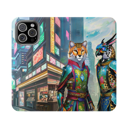 🐆🦜 Cybernetic Duets Flip Case – Neon Elegance & Digital Harmony