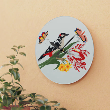 Woodpecker & Tulip Acrylic Wall Clock