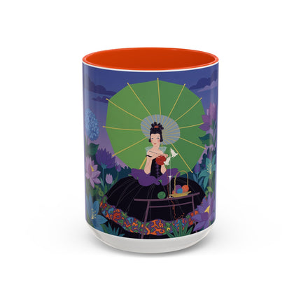 The Lady Of The Moonlit Needlework Colorful Mugs – Art Deco Crafting Elegance