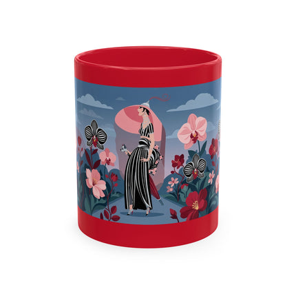 🖤🌸 The Lady Of The Striped Orchid Garden Ceramic Mug – Art Deco Fashion Elegance