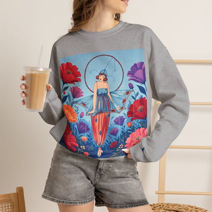 🎪🌺 The Flower Garden Harlequin Crewneck Sweatshirt – Art Deco Fashion Whimsy