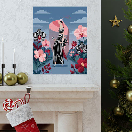 🌸🖤 The Lady Of The Striped Orchid Matte Vertical Poster – Art Deco Floral Elegance