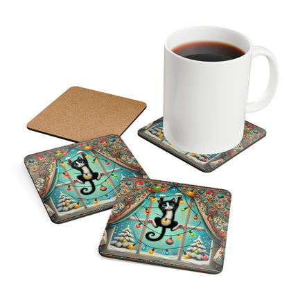 Mischief in Tinselland Corkwood Coaster Set