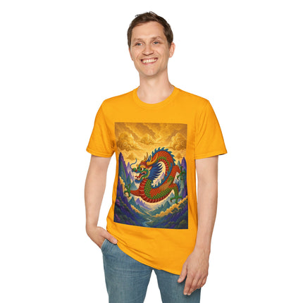 🐉🌄 The Golden Sky Dragon Softstyle T-Shirt – Mystical Mountain Fantasy